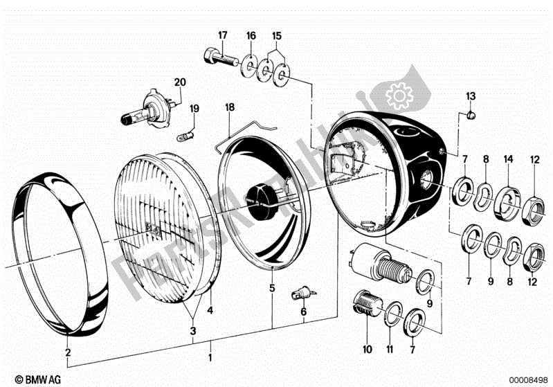 Alle onderdelen voor de Koplamp van de BMW R 100 RS 1000 1976 - 1984