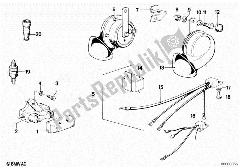 Alle onderdelen voor de Claxon / Remlichtschakelaar van de BMW R 100 RS 1000 1976 - 1984