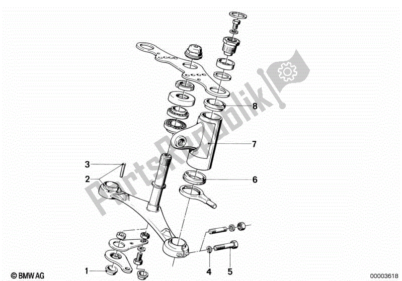 Alle onderdelen voor de Onderste Vorkkruisbeugel van de BMW R 100 RS 1000 1976 - 1984