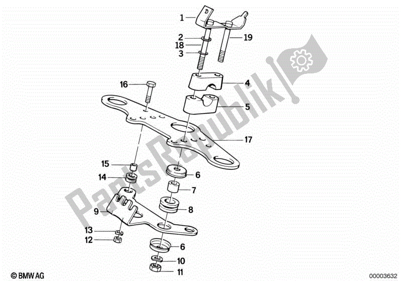 Alle onderdelen voor de Bovenste Vork Kruisbeugel van de BMW R 100 RS 1000 1987 - 1989