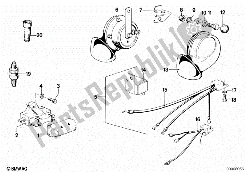 Toutes les pièces pour le Interrupteur Klaxon / Feu Stop du BMW R 100 RT 1000 1978 - 1984