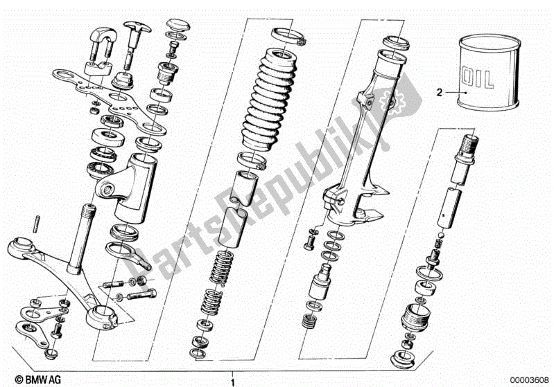 Alle onderdelen voor de Telescoopvork van de BMW R 100 /T 1000 1978 - 1984