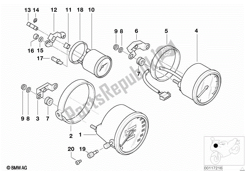 Todas las partes para Velocímetro / Tacómetro / Reloj Lifting Facial de BMW R 1100R 259 1994 - 2000