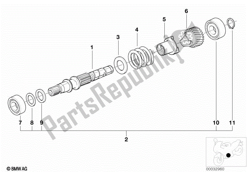 All parts for the 5-speed Trans. Drive Shaft M 93, M 94 of the BMW R 1100 RT 259 T 1995 - 2001