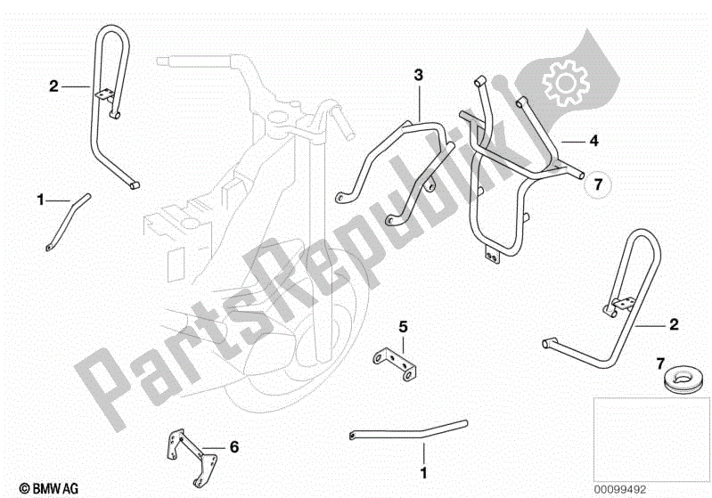 All parts for the Front Chromium-plated Safety Bar of the BMW R 1100 RT 259 T 1995 - 2001