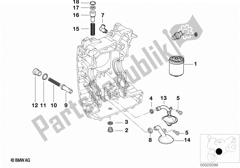 All parts for the Lubrication System-oil Filter of the BMW R 1100 RT 259 T 1995 - 2001