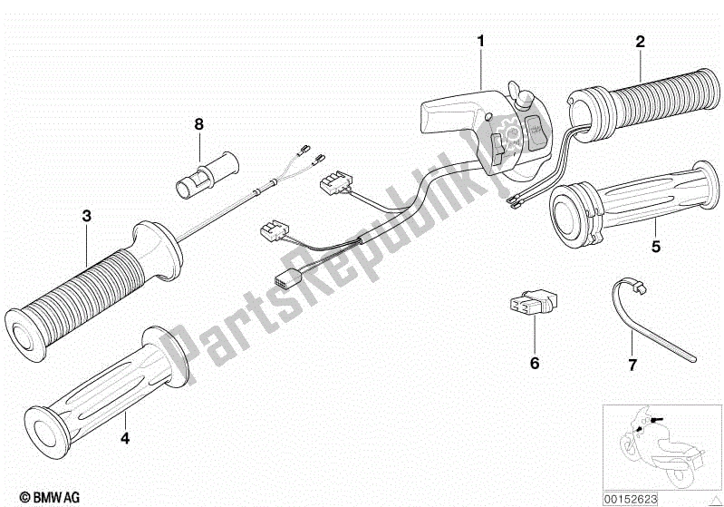 All parts for the Heated Handlebar Grips of the BMW R 1150 RT 22 2001 - 2006