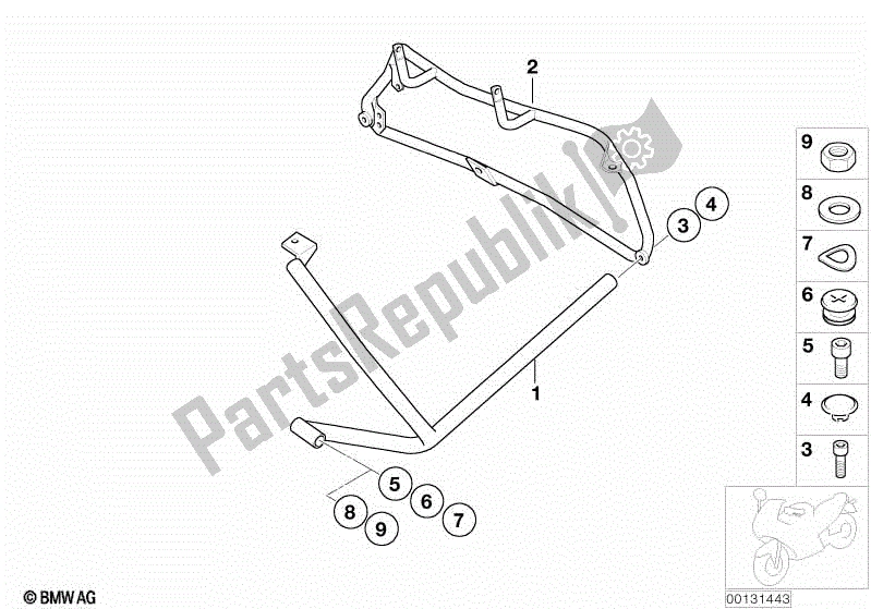All parts for the Protective Bar, Rear, 3-piece of the BMW R 1150 RT 22 2001 - 2006
