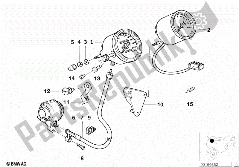 Alle onderdelen voor de Snelheidsmeter / Rev. Teller van de BMW R 1150 RT 22 2001 - 2006