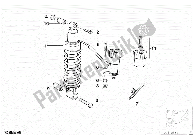 All parts for the Spring Strut Rear Hydraulic of the BMW R 1150 RT 22 2001 - 2006