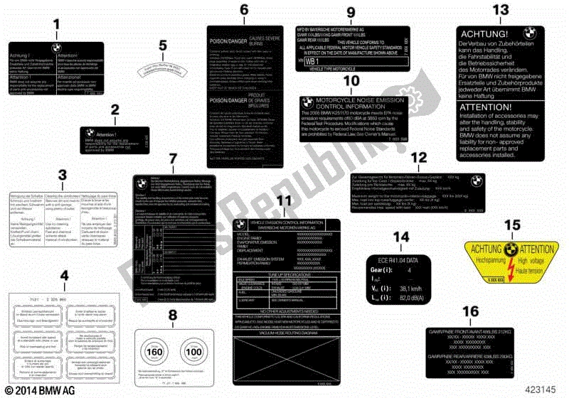 All parts for the Various Notice Stickers of the BMW R 1200C Indep  59C3 2000 - 2003