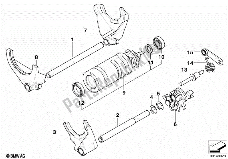 All parts for the 6-speed Transmission Shift Components of the BMW R 1200 GS K 25 2004 - 2007