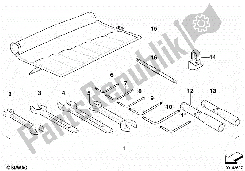 Alle onderdelen voor de Autogereedschap, Aanvullende Set van de BMW R 1200 GS K 25 2004 - 2007