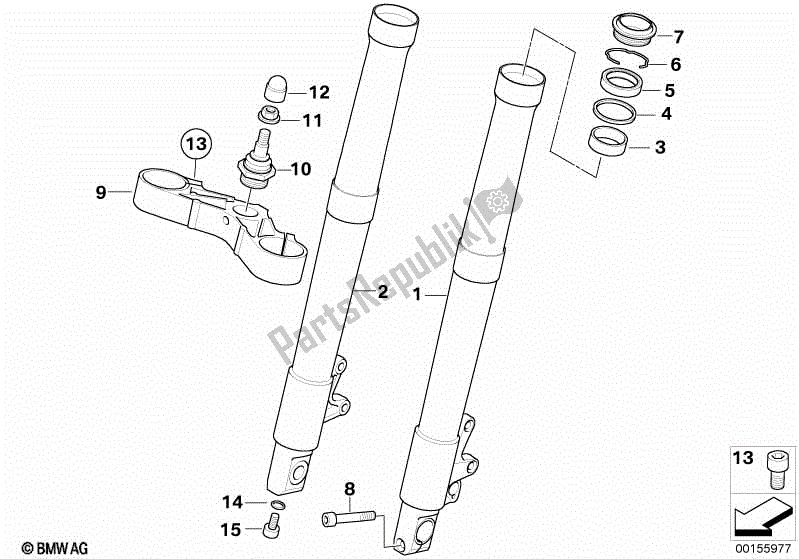 Alle onderdelen voor de Vorkschuif / Onderste Vorkbrug van de BMW R 1200 GS K 25 2004 - 2007