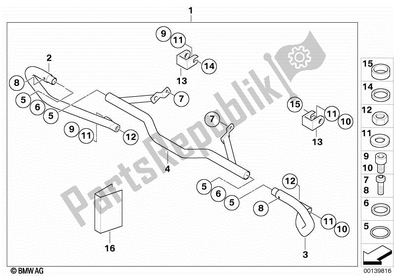 Alle onderdelen voor de Motorbeschermingsstang van de BMW R 1200 GS K 25 2010 - 2013