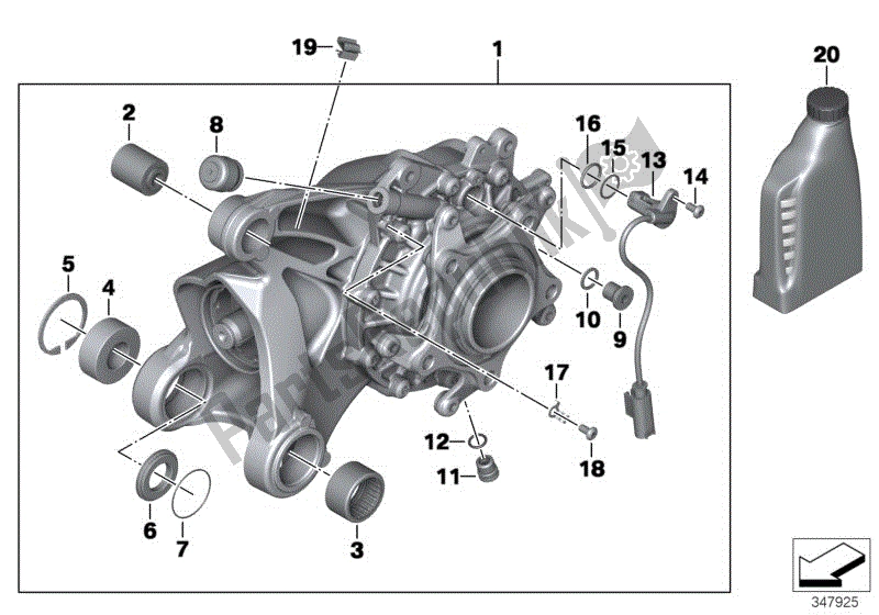 Alle onderdelen voor de Haakse Versnellingsbak Met Ontluchting van de BMW R 1200 GS K 25 2010 - 2013