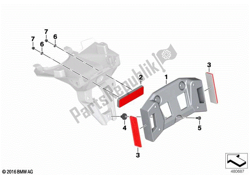 All parts for the License Plate Bracket Us / Reflectors of the BMW R 1200 GS K 50 2012 - 2016