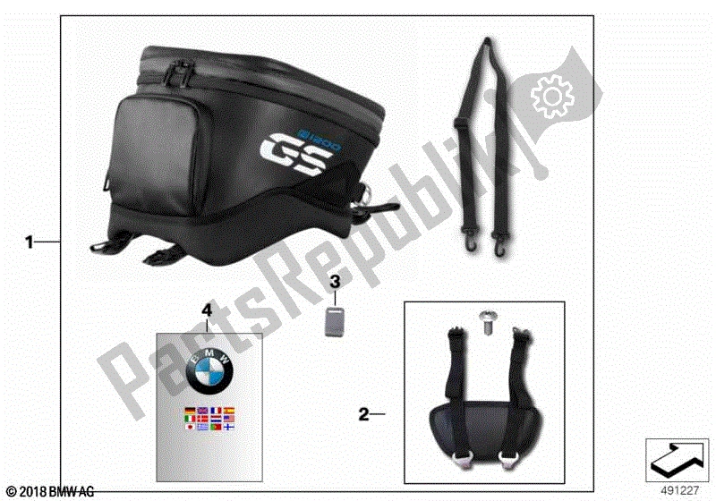 Todas las partes para Mochila Sobre Depósito, Pequeña de BMW R 1200 GS K 50 2012 - 2016