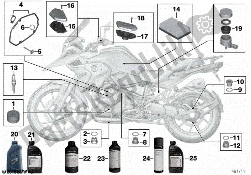 Alle onderdelen voor de Motorolie / Onderhoudsservice van de BMW R 1200 GS K 50 2017 - 2018