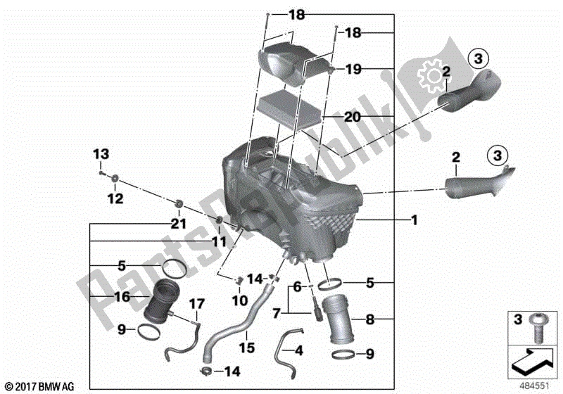 Alle onderdelen voor de Inlaatgeluiddemper / Filterpatroon Inlaatgeluiddemper / Filterpatroon van de BMW R 1200 GS K 50 2017 - 2018