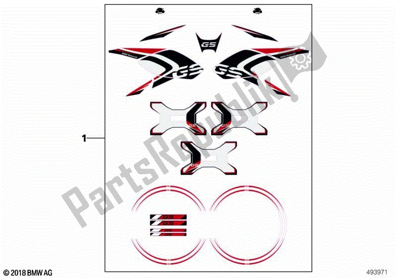All parts for the Sticker Set 'gs' of the BMW R 1200 GS K 50 2017 - 2018