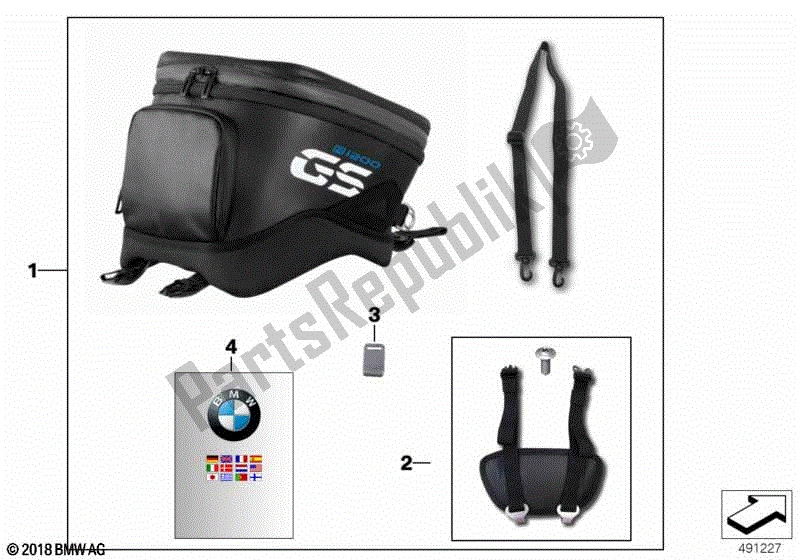 Toutes les pièces pour le Sac à Dos Tank, Petit du BMW R 1200 GS K 50 2017 - 2018