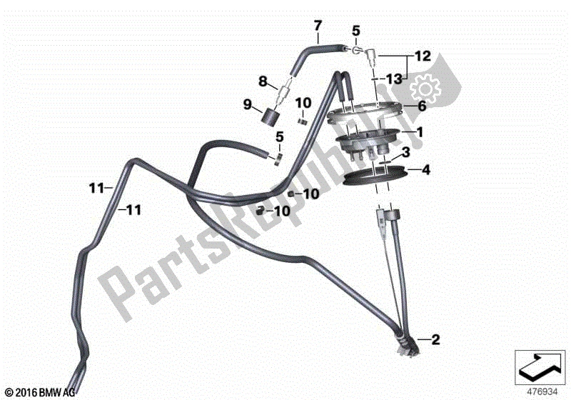 Alle onderdelen voor de Zuigende Jetpomp Met Lijnen van de BMW R 1200 GS ADV K 255 2006 - 2007