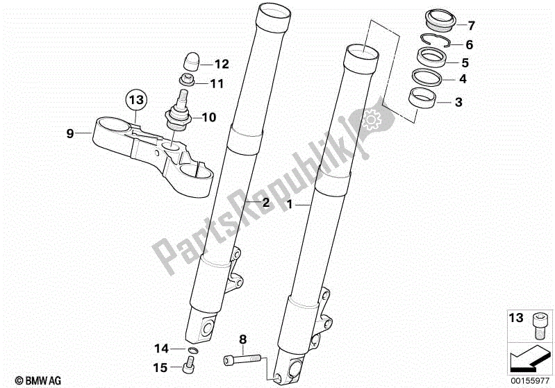 Alle onderdelen voor de Vorkschuif / Onderste Vorkbrug van de BMW R 1200 GS ADV K 255 2008 - 2009