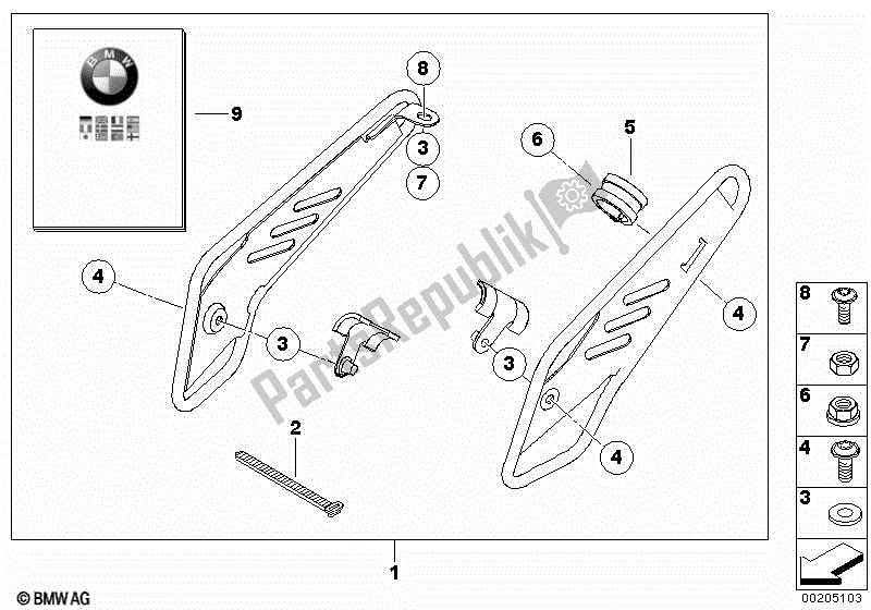 Alle onderdelen voor de Kit, Framebeschermer van de BMW R 1200 GS ADV K 255 2008 - 2009