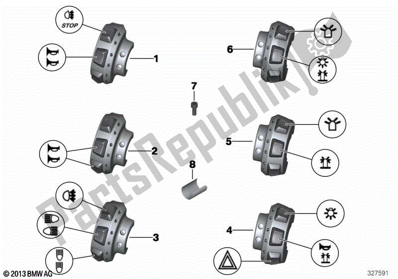 Todas las partes para Interruptor Auxiliar, Vehículo Especial de BMW R 1200 RT K 26 2010 - 2013