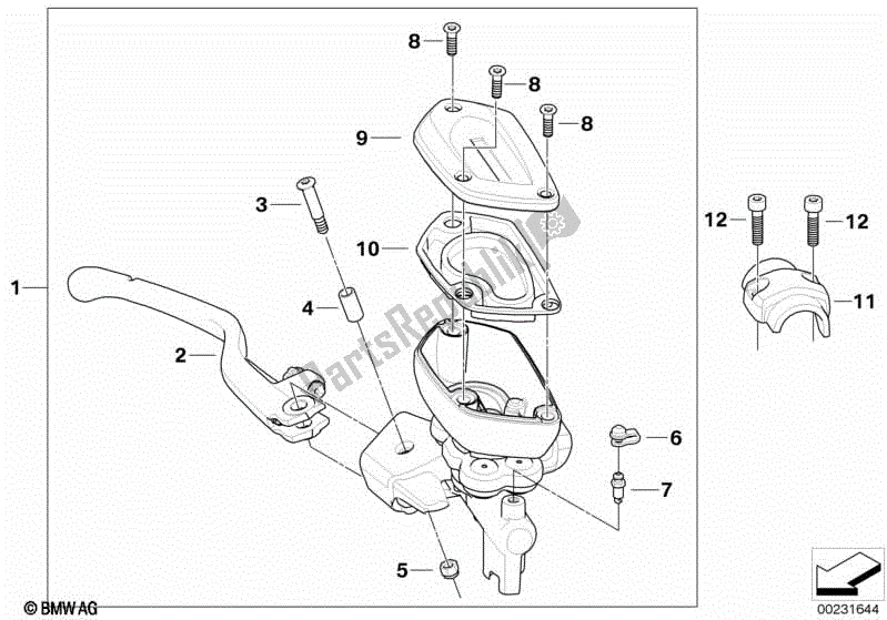 All parts for the Handbrake Assembly Handlebar Clamp M5 of the BMW R 1200 RT K 26 2010 - 2013