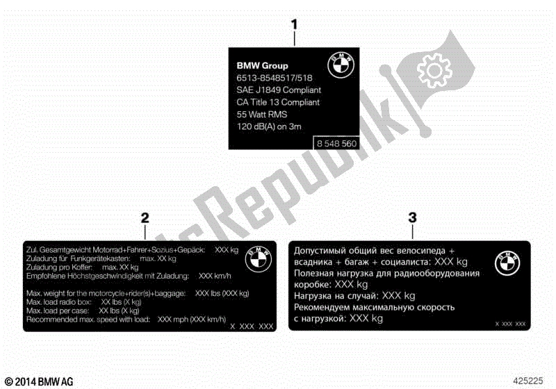 Todas las partes para Etiquetas Para Vehículos Oficiales de BMW R 1200 RT K 52 2013 - 2018