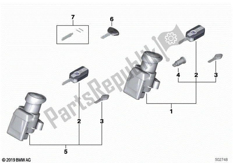 Todas las partes para Bloqueo De Una Sola Llave Para Un Viaje Sin Llave de BMW R 1250 GS K 50 2018 - 2021