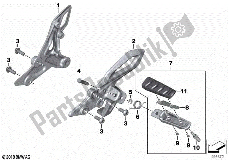 All parts for the Footrest, Front of the BMW R 1250 RS K 54 2018 - 2021