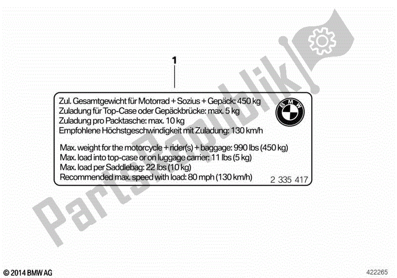 Toutes les pièces pour le Notice D'instructions, Charge Utile du BMW R 1250 RT K 52 2018 - 2021