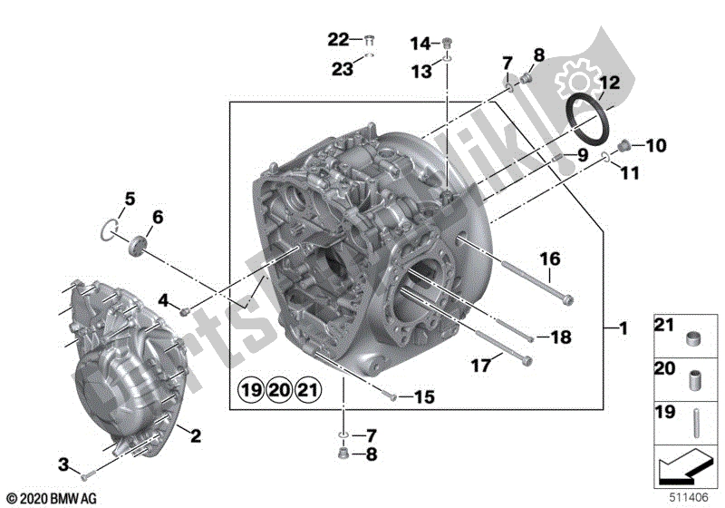 Alle onderdelen voor de Motorhuis Montage Onderdelen van de BMW R 18 K 34 1800 2020