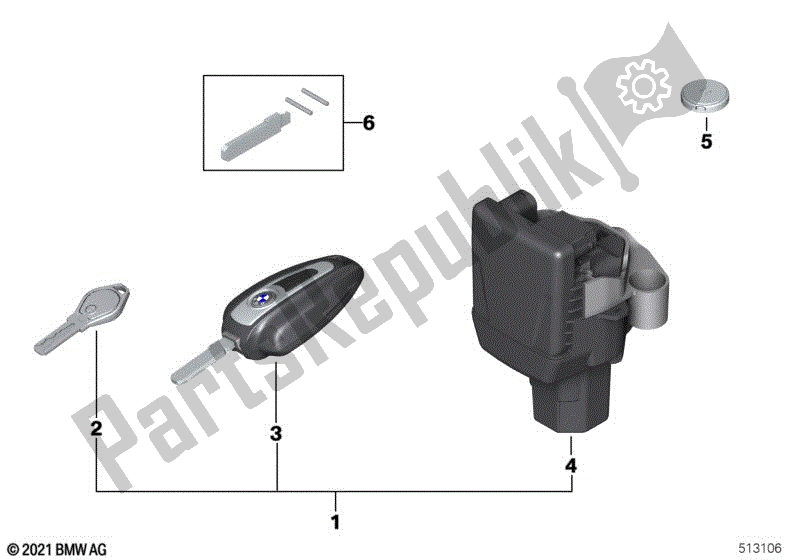 Alle onderdelen voor de Enkele Sleutelvergrendeling Voor Keyless Ride van de BMW R 18 B K 35 1800 2021