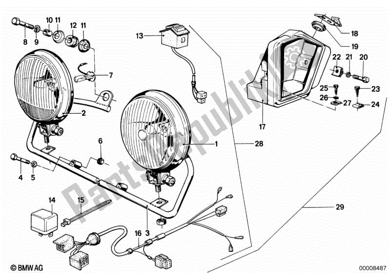 Alle onderdelen voor de Extra Koplamp van de BMW R 65 650 1978 - 1985