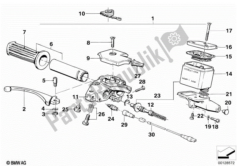 Alle onderdelen voor de Handgreep Rechts van de BMW R 65 650 1978 - 1985