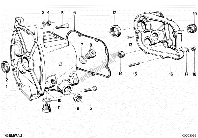 All parts for the Transmission Hous./mount. Parts/gaskets of the BMW R 75/5 750 1970 - 1973