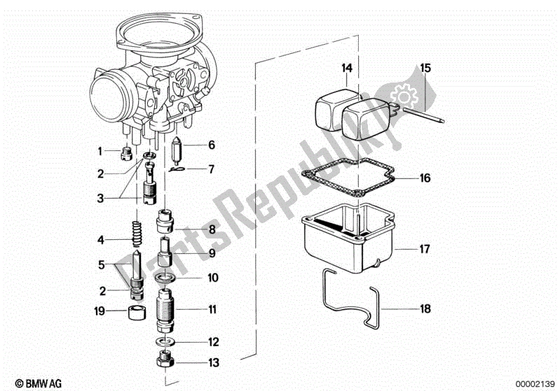 Alle onderdelen voor de Carburateur-vlotter Assy / Jet van de BMW R 80 800 1984 - 1987