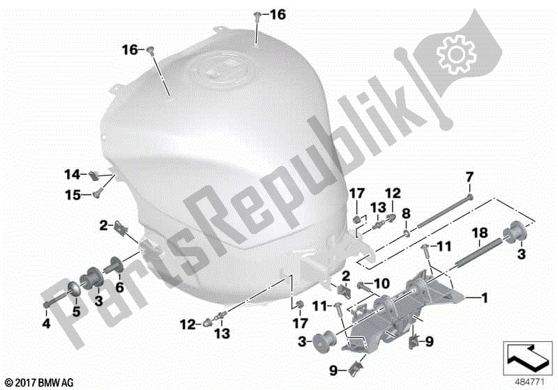 Alle onderdelen voor de Bevestigingsmateriaal Voor Brandstoftank van de BMW S 1000R K 47 2013 - 2016