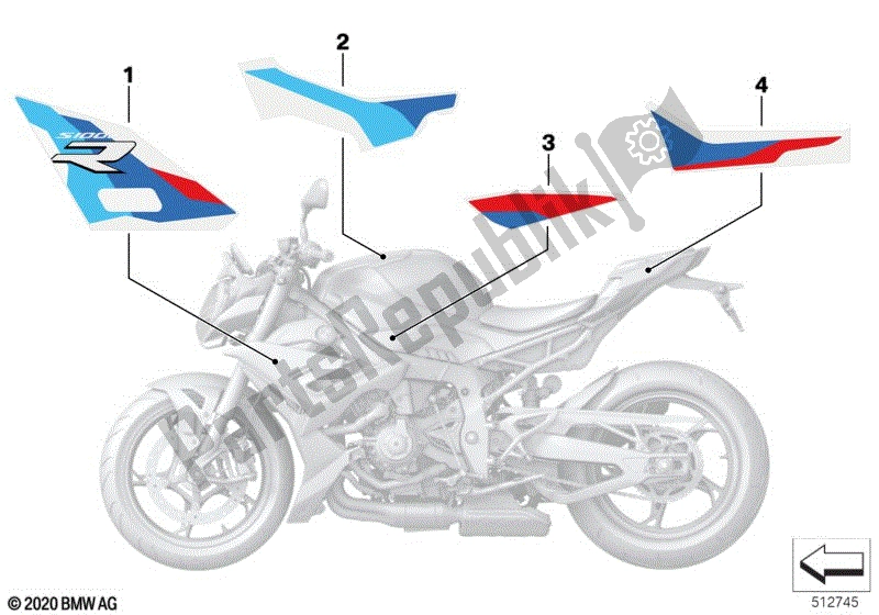 All parts for the Stick-on Label of the BMW S 1000R K 63 2021