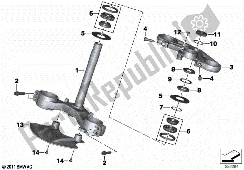 Alle onderdelen voor de Vorkbrug van de BMW S 1000 RR K 46 2009 - 2011