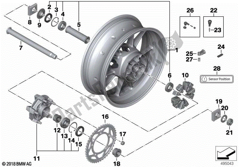 Alle onderdelen voor de Gegoten Rand, Achter van de BMW S 1000 RR K 46 2012 - 2014