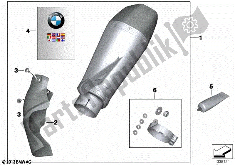 Alle onderdelen voor de Sport Uitlaat van de BMW S 1000 RR K 46 2012 - 2014