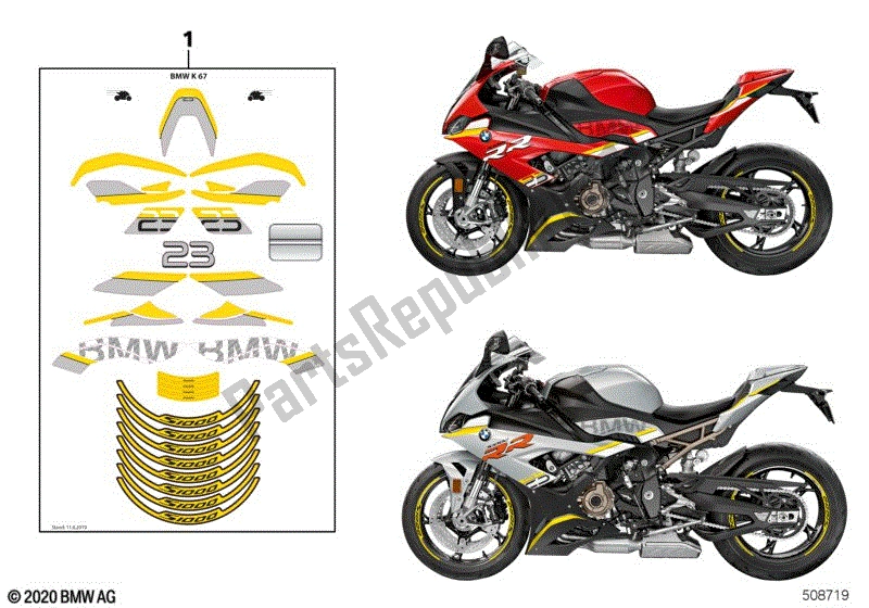 All parts for the Decal Kit of the BMW S 1000 RR K 67 2019 - 2021