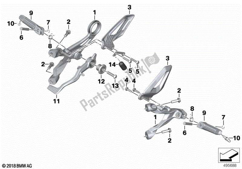 All parts for the Footrest, Front of the BMW S 1000 RR K 67 2019 - 2021