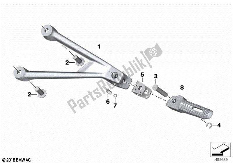 All parts for the Rear Footrests of the BMW S 1000 RR K 67 2019 - 2021