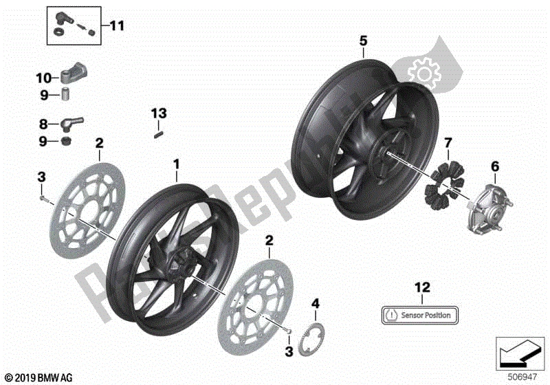 All parts for the Retrofit Carbon Wheels of the BMW S 1000 RR K 67 2019 - 2021